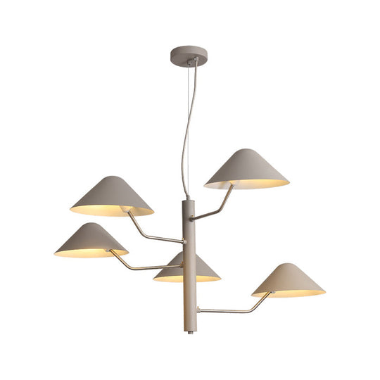 Postmodern Branch Suspension Light With Metal Cone Shades - Chandelier For Dining Room (3/5 Lights