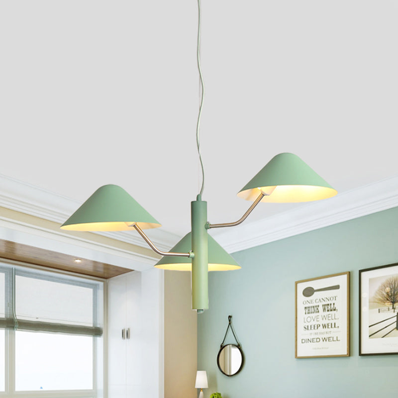 Postmodern Branch Suspension Light With Metal Cone Shades - Chandelier For Dining Room (3/5 Lights