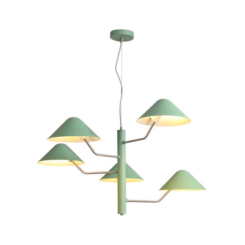 Postmodern Branch Suspension Light With Metal Cone Shades - Chandelier For Dining Room (3/5 Lights