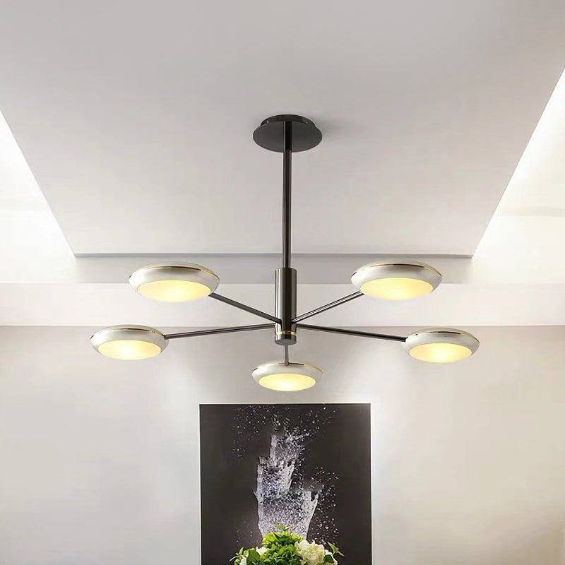 Modern Starburst Chandelier With Black/Silver Drum Shade - 3/4/5 Heads Ceiling Light For Living Room