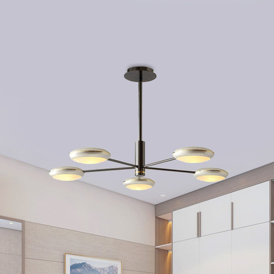 Modern Starburst Chandelier With Black/Silver Drum Shade - 3/4/5 Heads Ceiling Light For Living Room