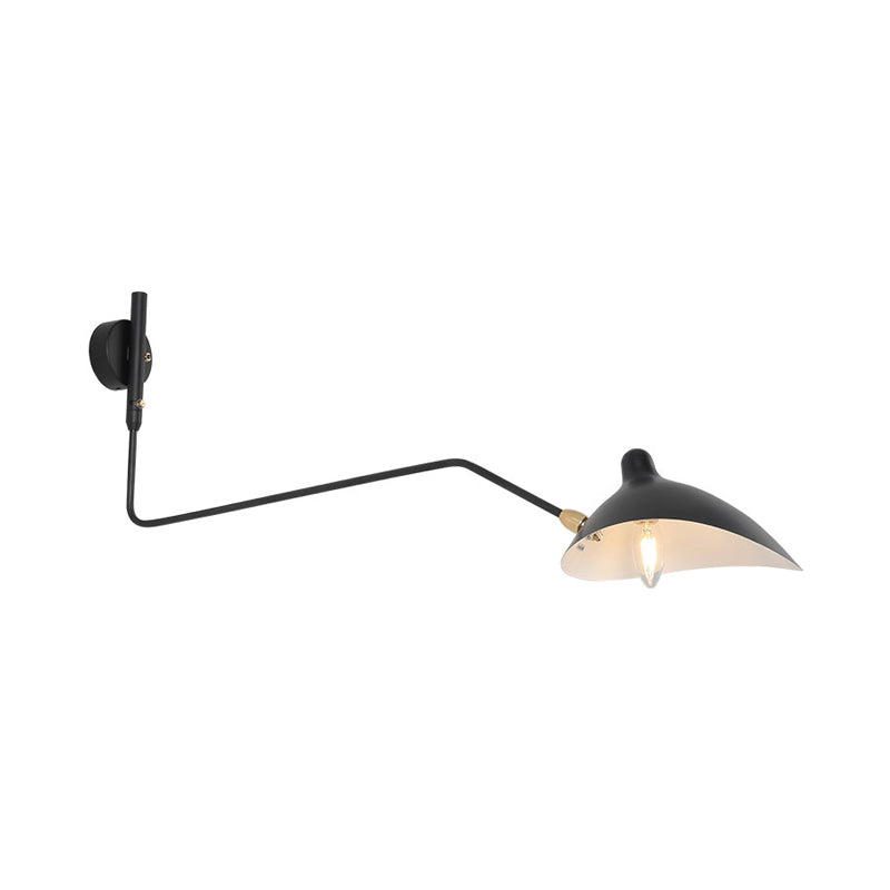 Modern 1/2-Light Wall Sconce With Curved Arm & Metallic Shade - Black/White Mounted Lamp For Living