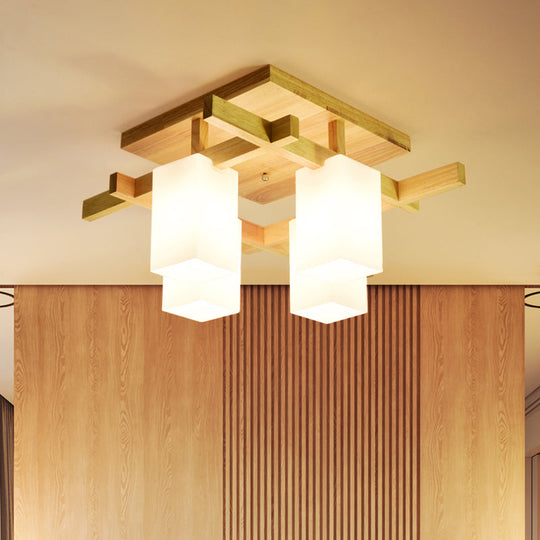 Contemporary Cube LED Ceiling Light in White for Living Room - 4/6/8 Lights - Milk Glass Finish