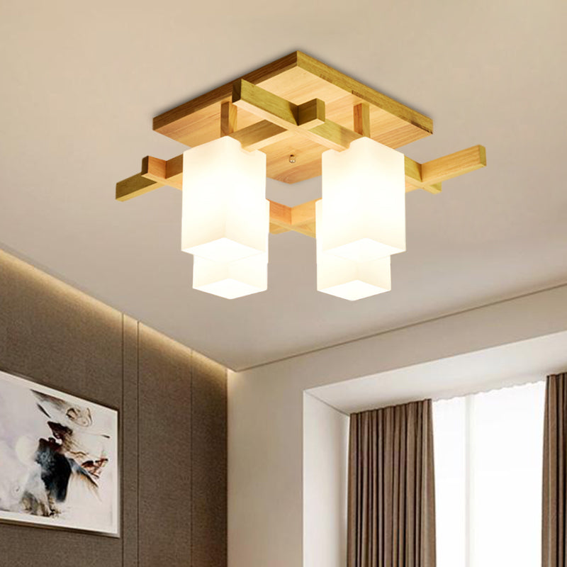 Contemporary Cube LED Ceiling Light in White for Living Room - 4/6/8 Lights - Milk Glass Finish