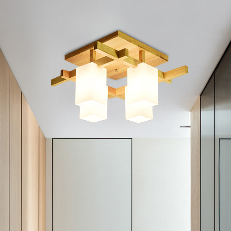 Contemporary Cube LED Ceiling Light in White for Living Room - 4/6/8 Lights - Milk Glass Finish