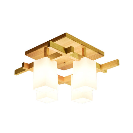 Contemporary Cube LED Ceiling Light in White for Living Room - 4/6/8 Lights - Milk Glass Finish