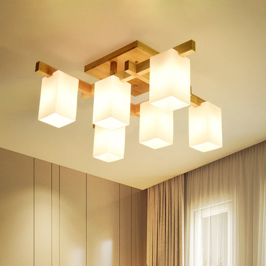 Contemporary Cube LED Ceiling Light in White for Living Room - 4/6/8 Lights - Milk Glass Finish