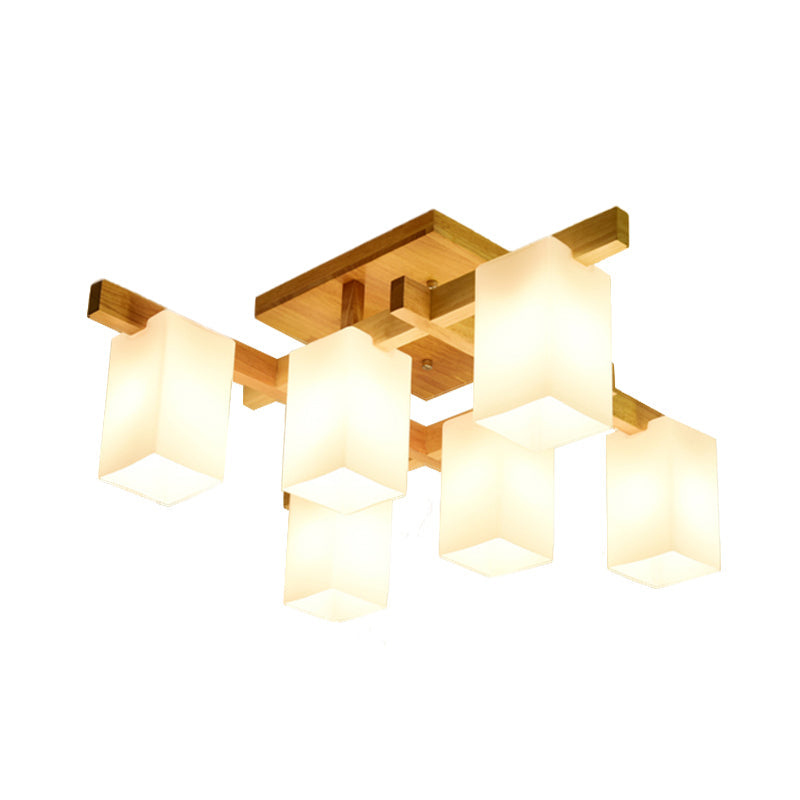 Contemporary Cube LED Ceiling Light in White for Living Room - 4/6/8 Lights - Milk Glass Finish