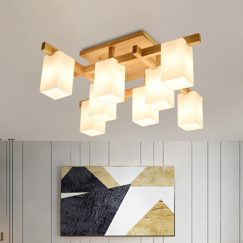 Contemporary Cube LED Ceiling Light in White for Living Room - 4/6/8 Lights - Milk Glass Finish