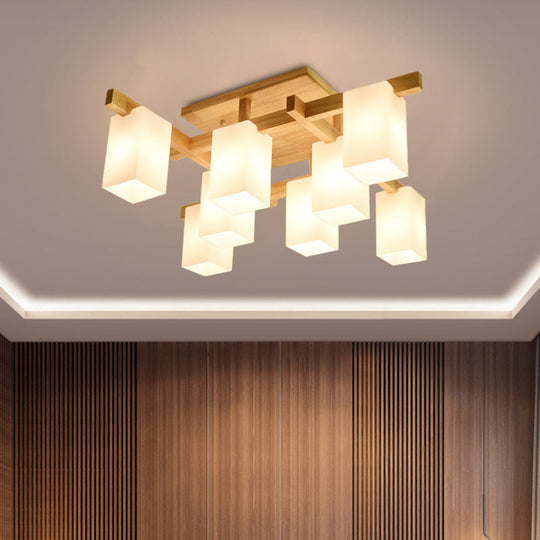 Contemporary Cube LED Ceiling Light in White for Living Room - 4/6/8 Lights - Milk Glass Finish