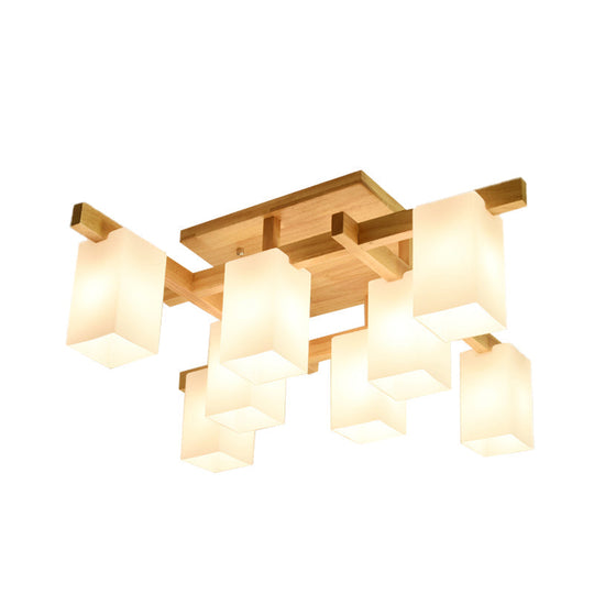 Contemporary Cube LED Ceiling Light in White for Living Room - 4/6/8 Lights - Milk Glass Finish