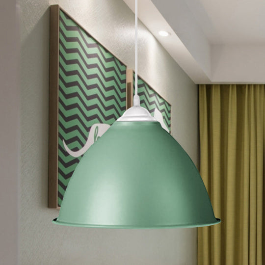 Industrial Dome Pendant Light - Aluminum Ceiling Fixture In Frosted Green/Yellow Dining Room