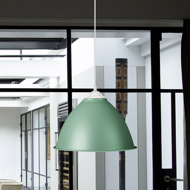 Industrial Dome Pendant Light - Aluminum Ceiling Fixture In Frosted Green/Yellow Dining Room