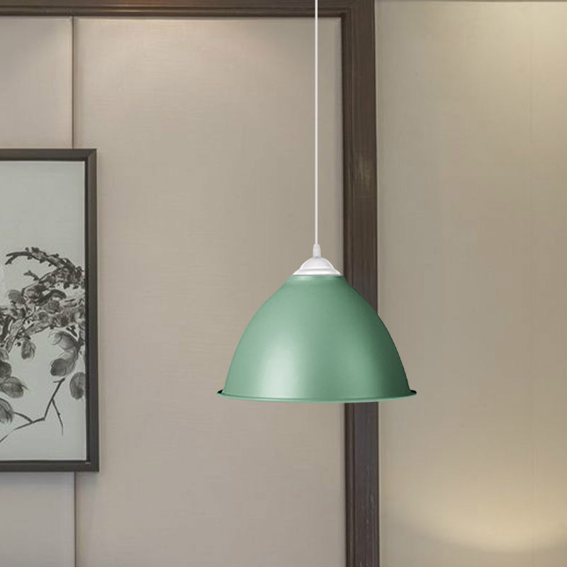 1-Light Industrial Dome Pendant Light in Frosted Green/Yellow for Dining Room - Aluminum Ceiling Fixture