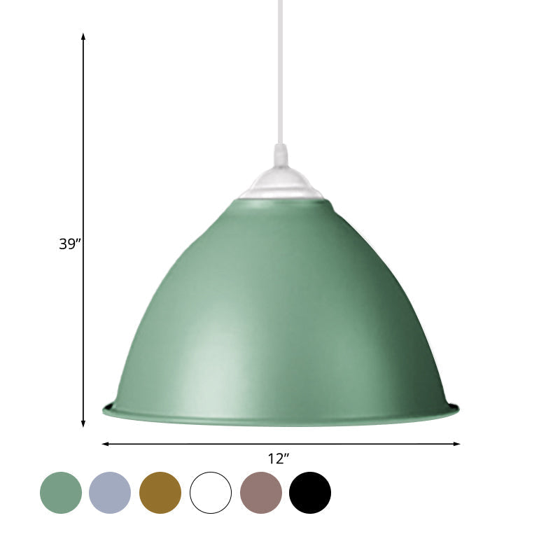 1-Light Industrial Dome Pendant Light in Frosted Green/Yellow for Dining Room - Aluminum Ceiling Fixture