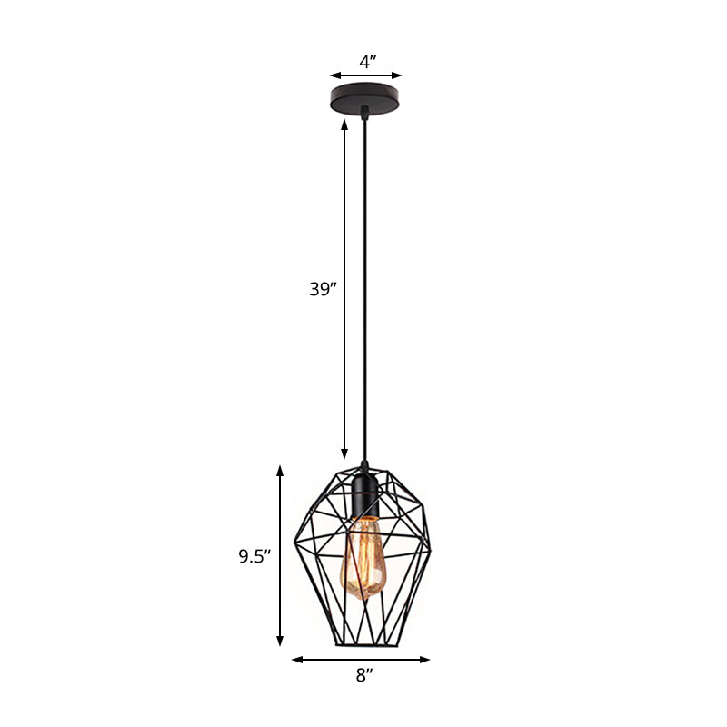 Industrial Black Wire Cage Pendant Light With Geometric Shade - Modern Ceiling Fixture