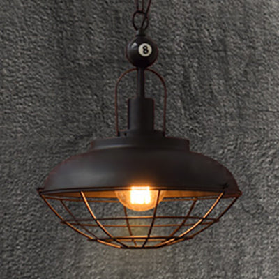 Industrial Black Metal Cage Pendant Lamp - Stylish Ceiling Fixture For Restaurant