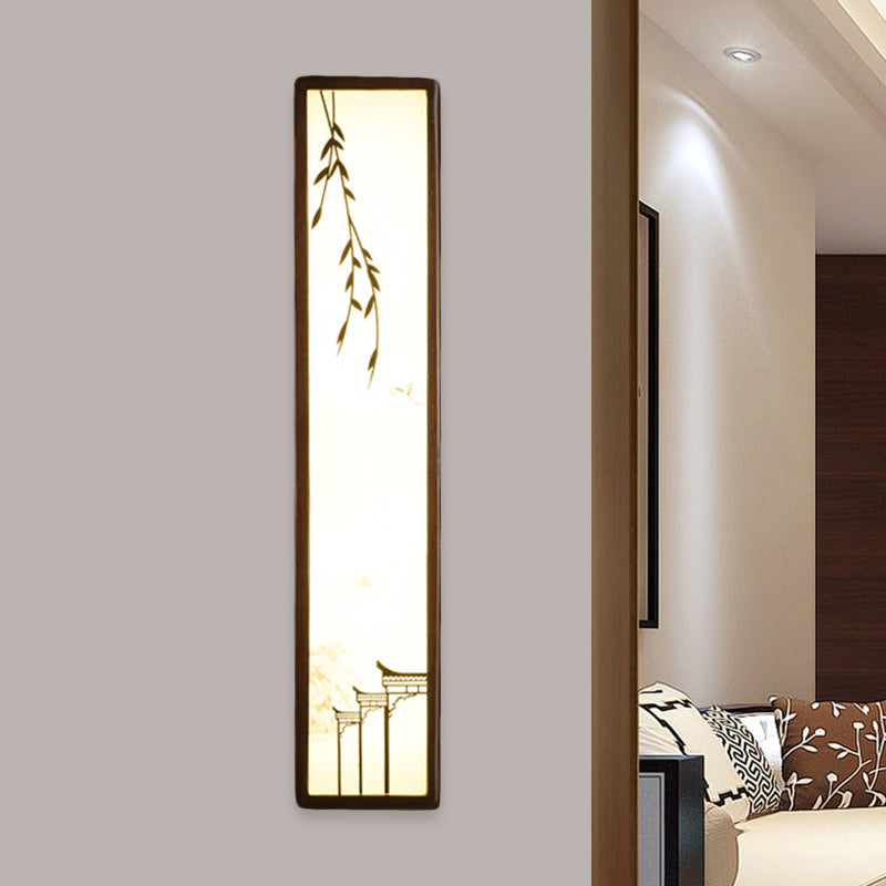 Asian-Inspired Bamboo And House Led Wall Sconce In Acrylic Rectangle Design