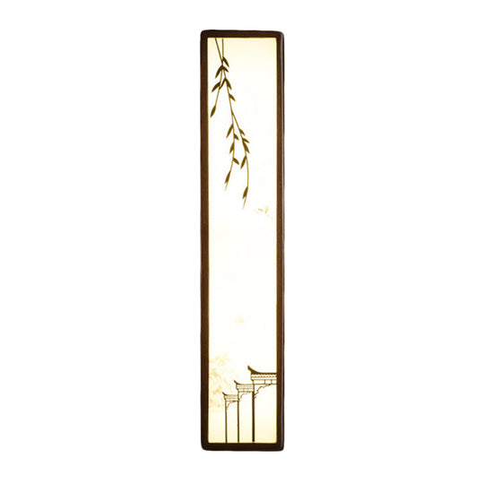 Asian-Inspired Bamboo And House Led Wall Sconce In Acrylic Rectangle Design