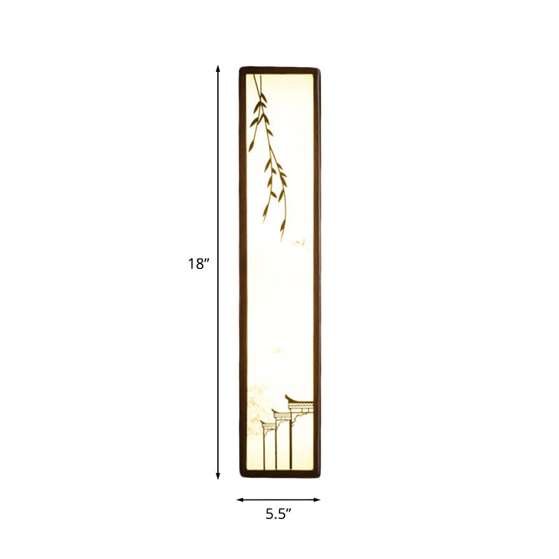 Asian-Inspired Bamboo And House Led Wall Sconce In Acrylic Rectangle Design