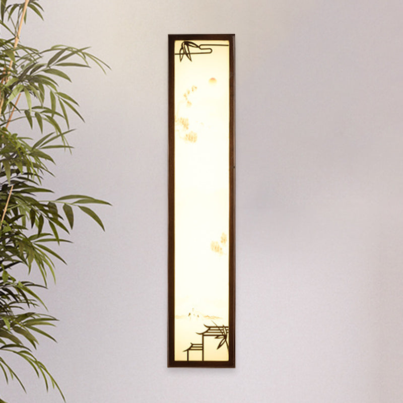 Asian-Inspired Bamboo And House Led Wall Sconce In Acrylic Rectangle Design