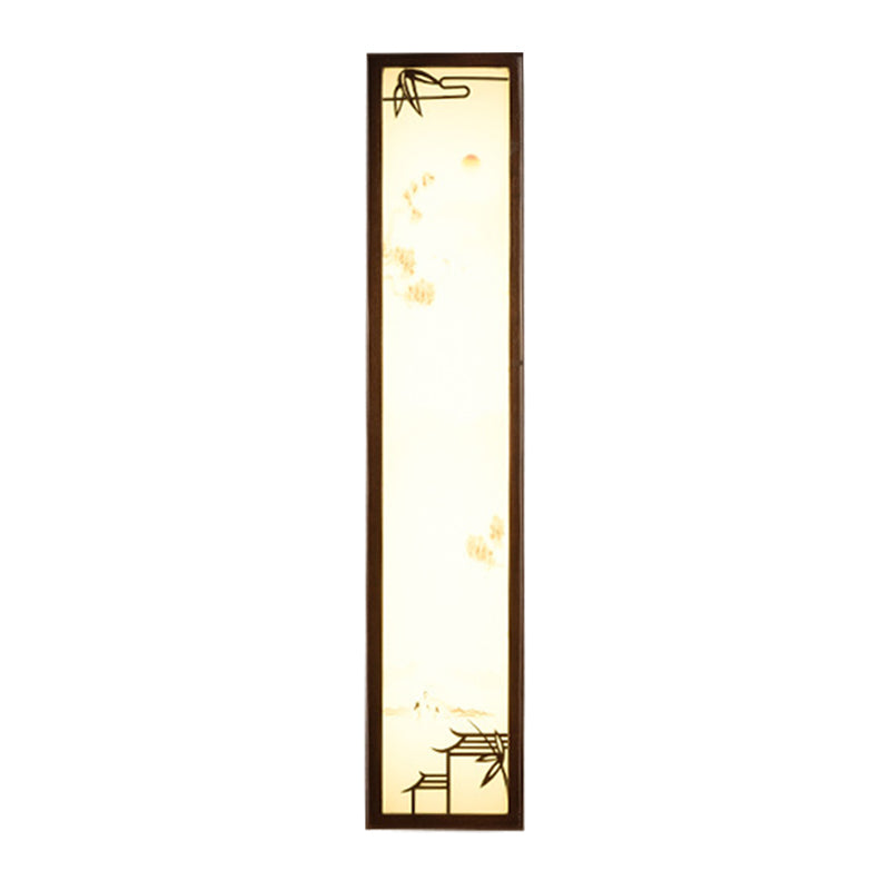 Asian-Inspired Bamboo And House Led Wall Sconce In Acrylic Rectangle Design