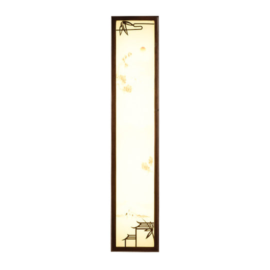 Asian-Inspired Bamboo And House Led Wall Sconce In Acrylic Rectangle Design