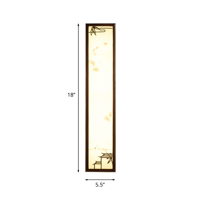 Asian-Inspired Bamboo And House Led Wall Sconce In Acrylic Rectangle Design