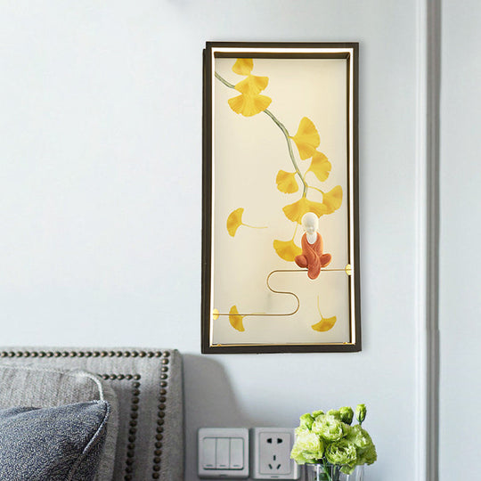 Zen & Ginkgo Leaf Led Wall Sconce In Yellow For Bedroom With Acrylic Mount Lighting