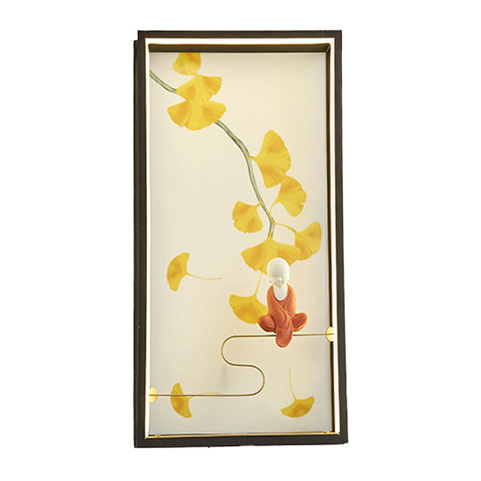 Zen & Ginkgo Leaf Led Wall Sconce In Yellow For Bedroom With Acrylic Mount Lighting