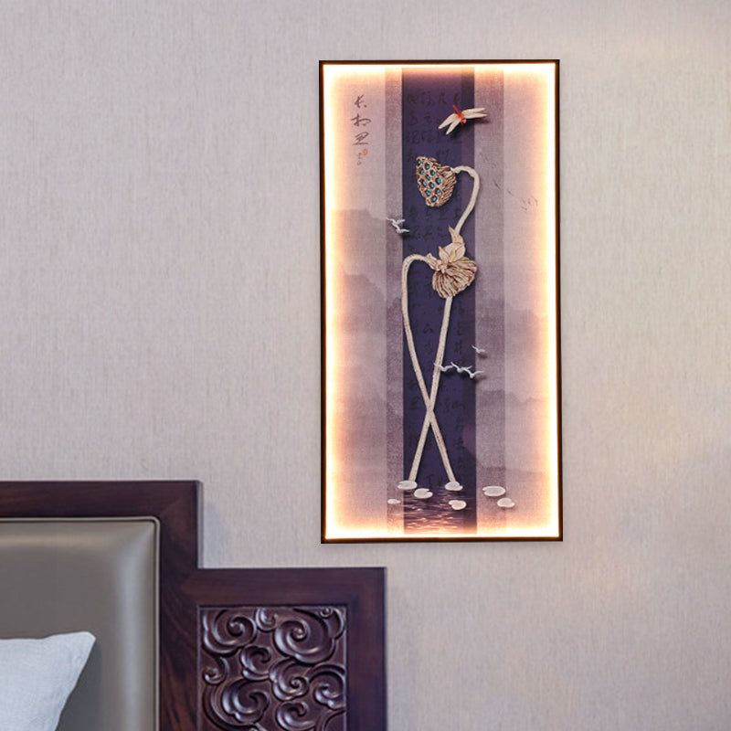 Asian Dragonfly/Lotus Led Mural Sconce: Elegant Dining Room Wall Mount Lighting In Black / Lotus