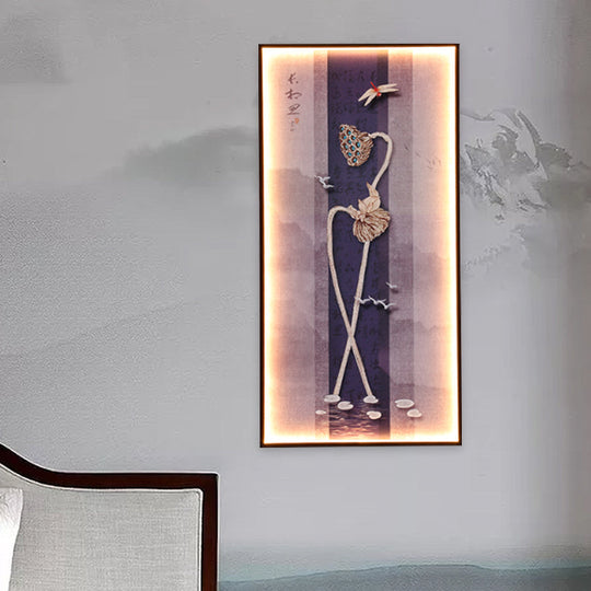 Asian Dragonfly/Lotus Led Mural Sconce: Elegant Dining Room Wall Mount Lighting In Black