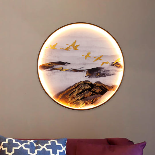 Chinese Birds/Elk Metal Wall Art With Led Lighting - Black Finish