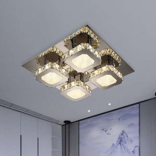 Contemporary Stainless Steel LED Ceiling Lamp with Crystal Accent