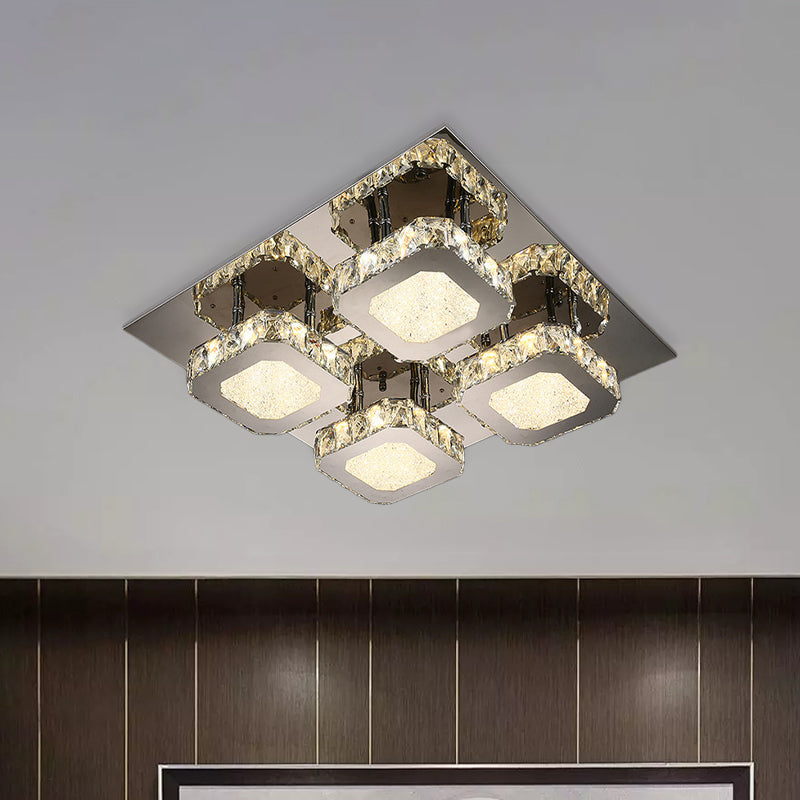 Contemporary Stainless Steel LED Ceiling Lamp with Crystal Accent