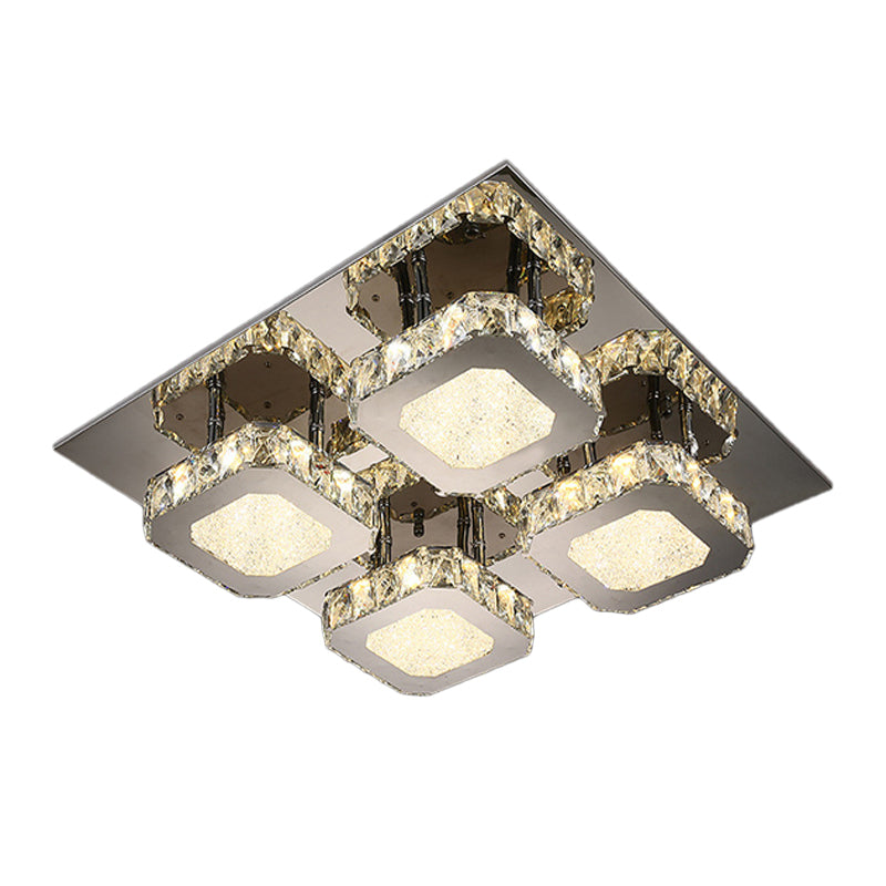 Contemporary Stainless Steel LED Ceiling Lamp with Crystal Accent