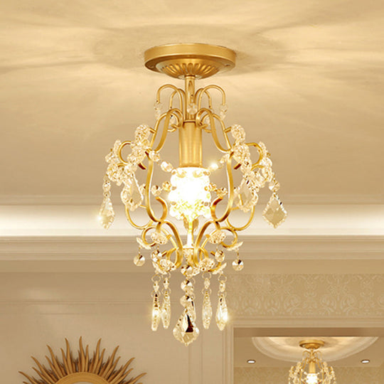 Modernist Scroll Crystal Flush Mount Lamp with Gold Finish