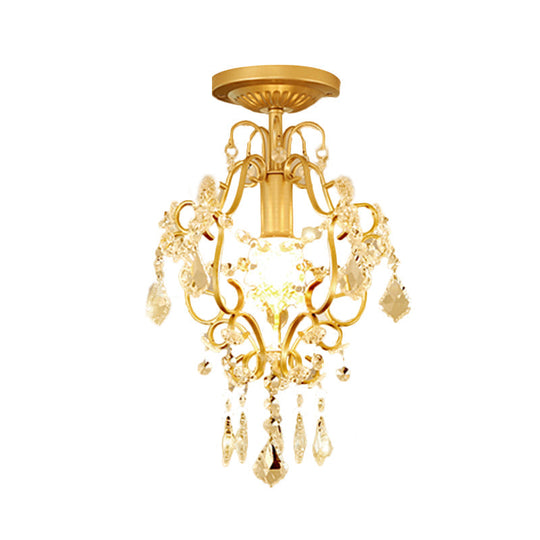 Modernist Scroll Crystal Flush Mount Lamp with Gold Finish