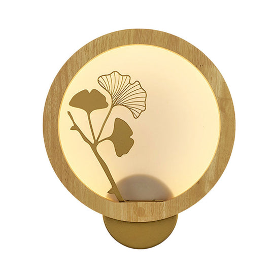 Ginkgo Biloba Led Wall Light In Asian Style - Wood Mural Fixture For Family Rooms Black/Beige