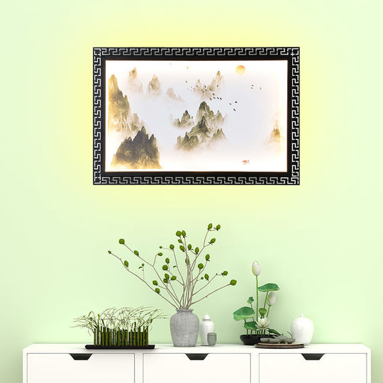 Chinese Fabric Led Wall Sconce: Paradise/Misty Mountain Black Mural Lighting For Home Décor / B