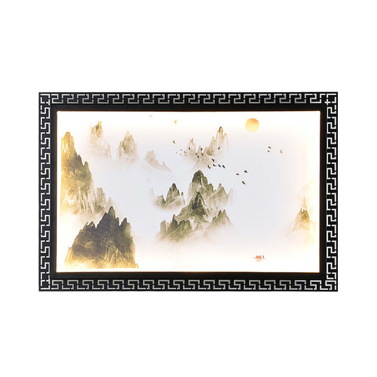 Chinese Fabric Led Wall Sconce: Paradise/Misty Mountain Black Mural Lighting For Home Décor