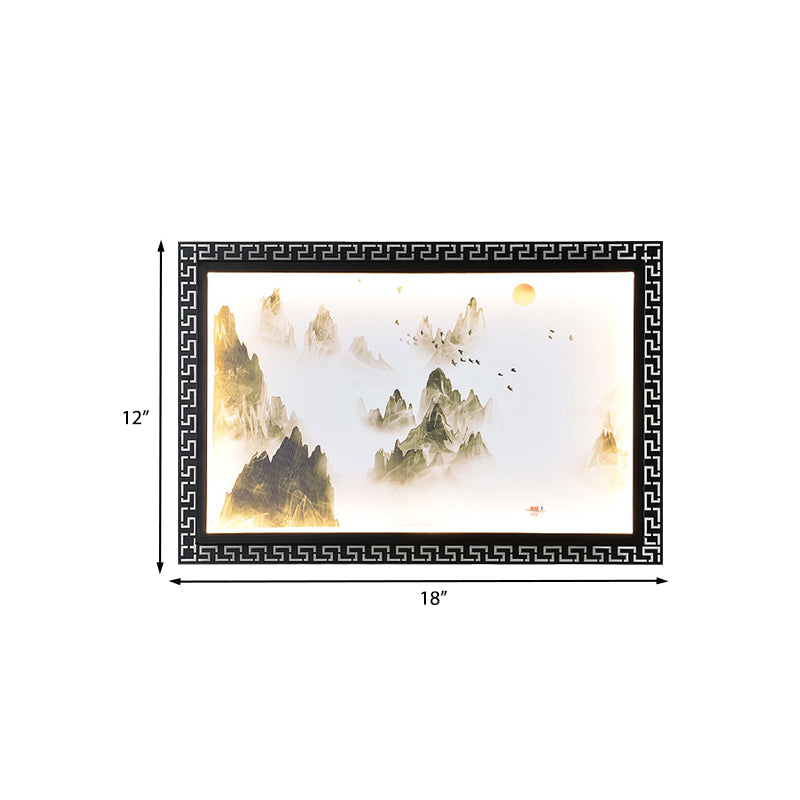 Chinese Fabric Led Wall Sconce: Paradise/Misty Mountain Black Mural Lighting For Home Décor