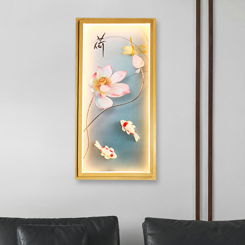 Gold Lotus Fabric Wall Sconce With Led Flush Mount For Bedroom