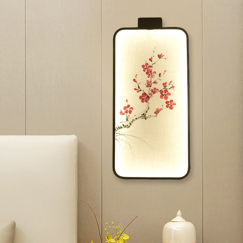 Chinese Black Led Wall Mounted Lotus/Peach Mural Lamp - Bedroom Lighting