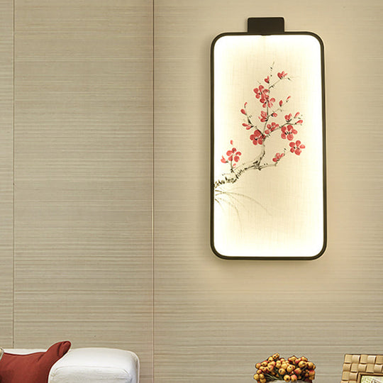 Chinese Black Led Wall Mounted Lotus/Peach Mural Lamp - Bedroom Lighting