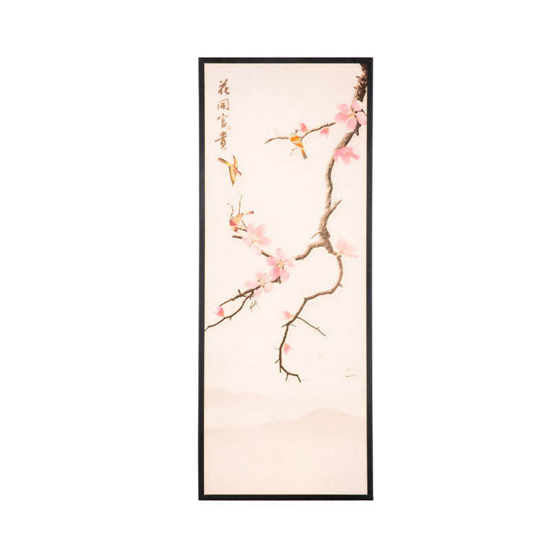 Stunning Asian Style Led Wall Mount Sconce With Black Bird And Peach Blossom Painting Fabric Shade