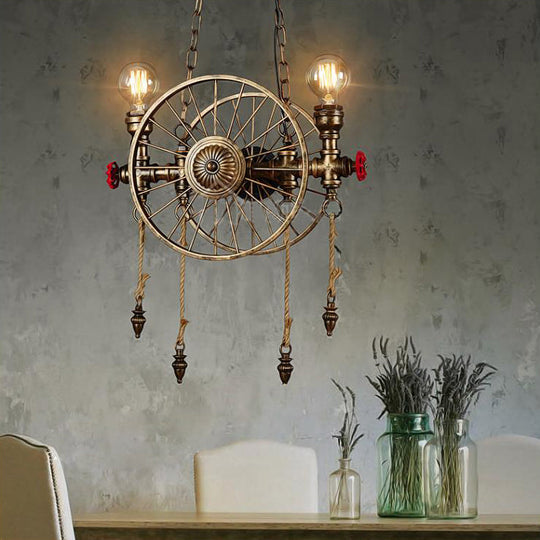 Vintage Brass Island Pendant Light With Stylish Dual Heads - Restaurant Lighting