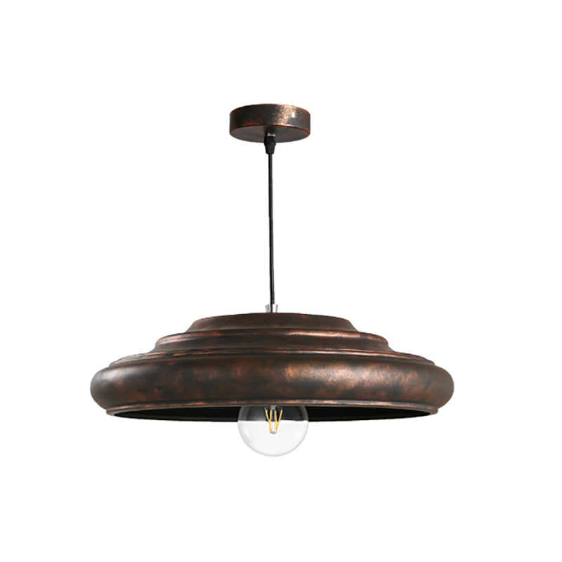 Antique Style Hanging Lamp with Metallic Round Shade - Rustic Suspended Light for Dining Table