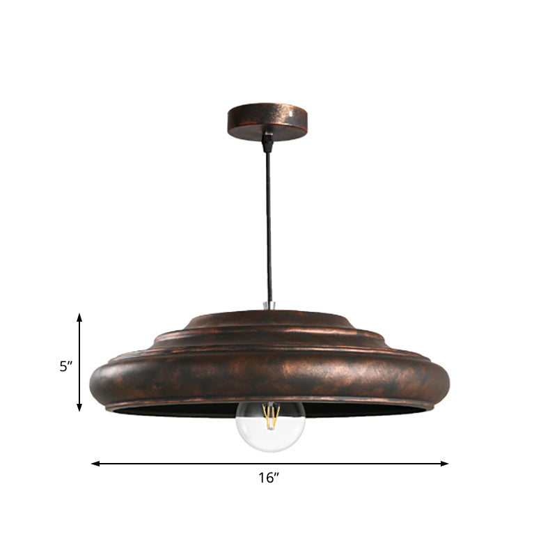 Antique Style Hanging Lamp with Metallic Round Shade - Rustic Suspended Light for Dining Table