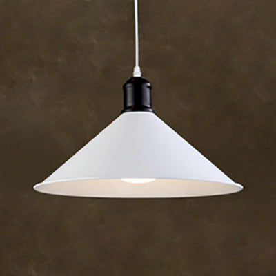 Metal Conical Pendant Light - Industrial 1-Light Ceiling Lamp in White for Living Room